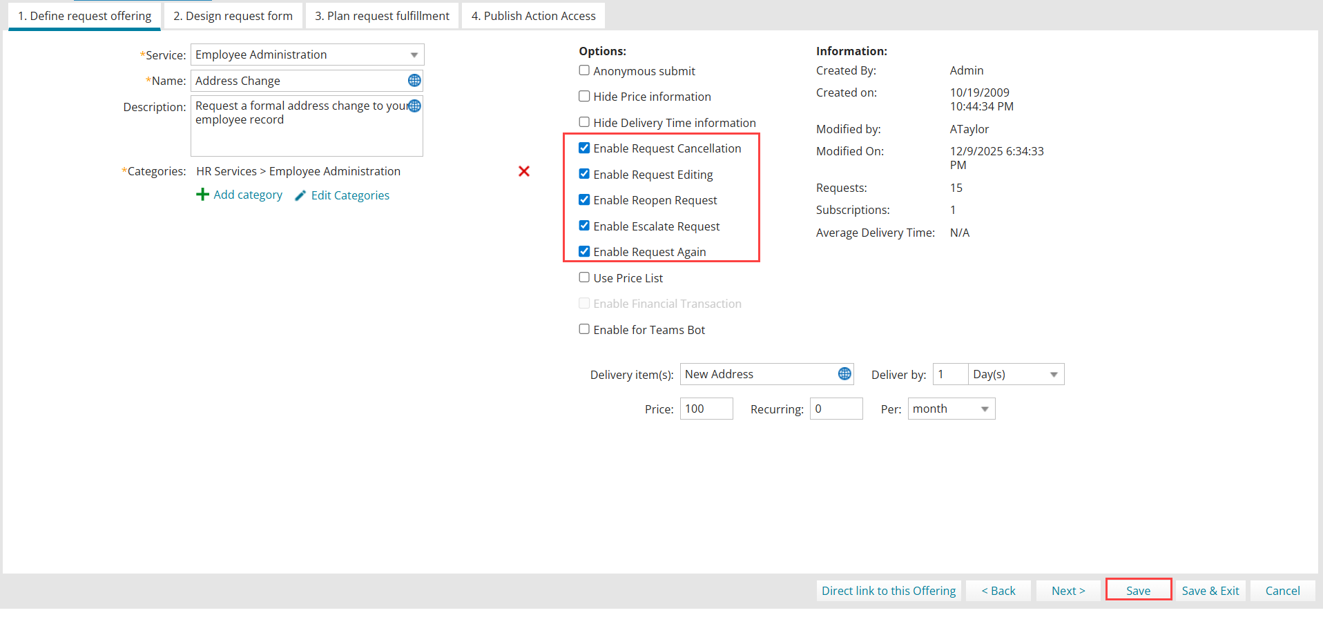 Request Offerings Wizard